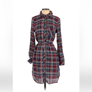 KUT from the Kloth Aqua Merlot Plaid Button Up Shirt Dress Sz S